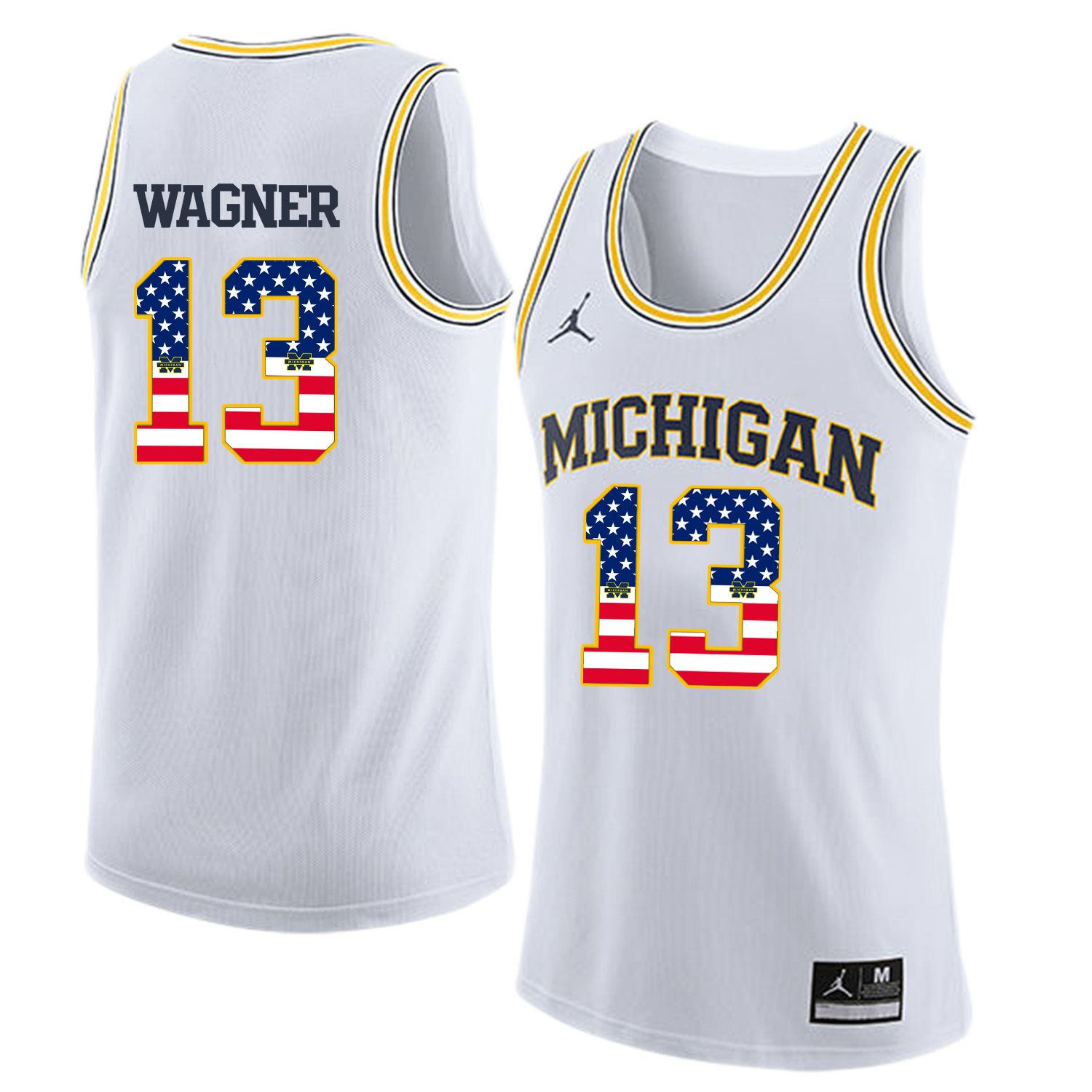 Men Jordan University of Michigan Basketball White #13 Wagner Flag Customized NCAA Jerseys->customized ncaa jersey->Custom Jersey